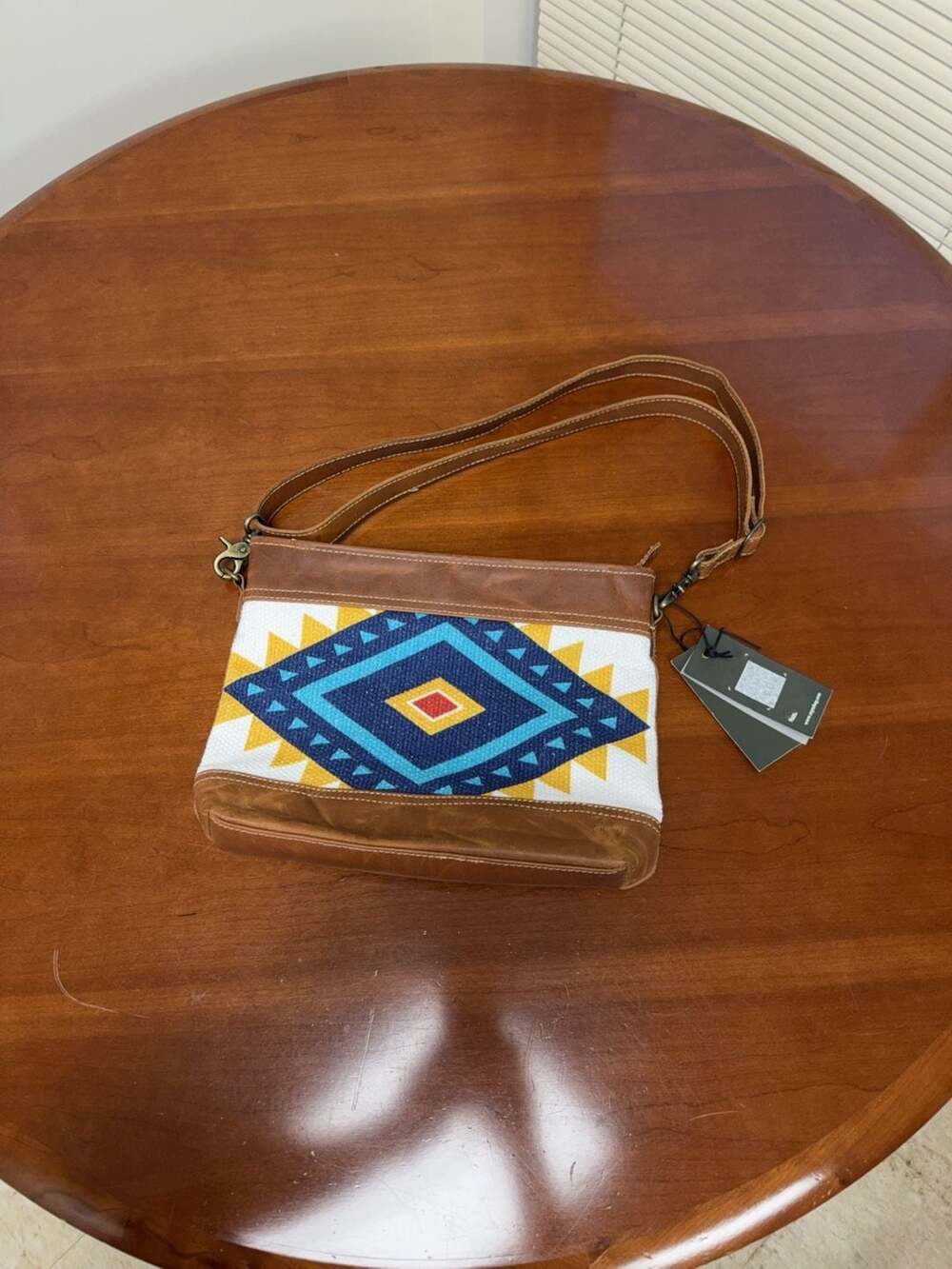 Myra Bag Canvas and Leather Geometric Print Crossbody Bag